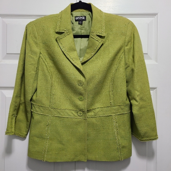 Kasper Silk Cotton Blend Women's Green Blazer 10P Stunning - Picture 1 of 11